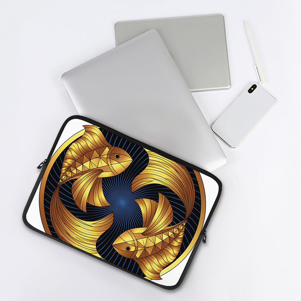 Golden Pisces Zodiac Sign Print Laptop Sleeve