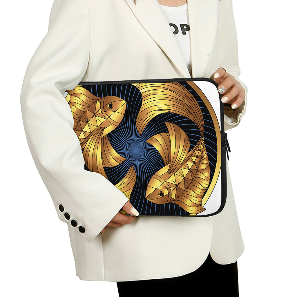 Golden Pisces Zodiac Sign Print Laptop Sleeve