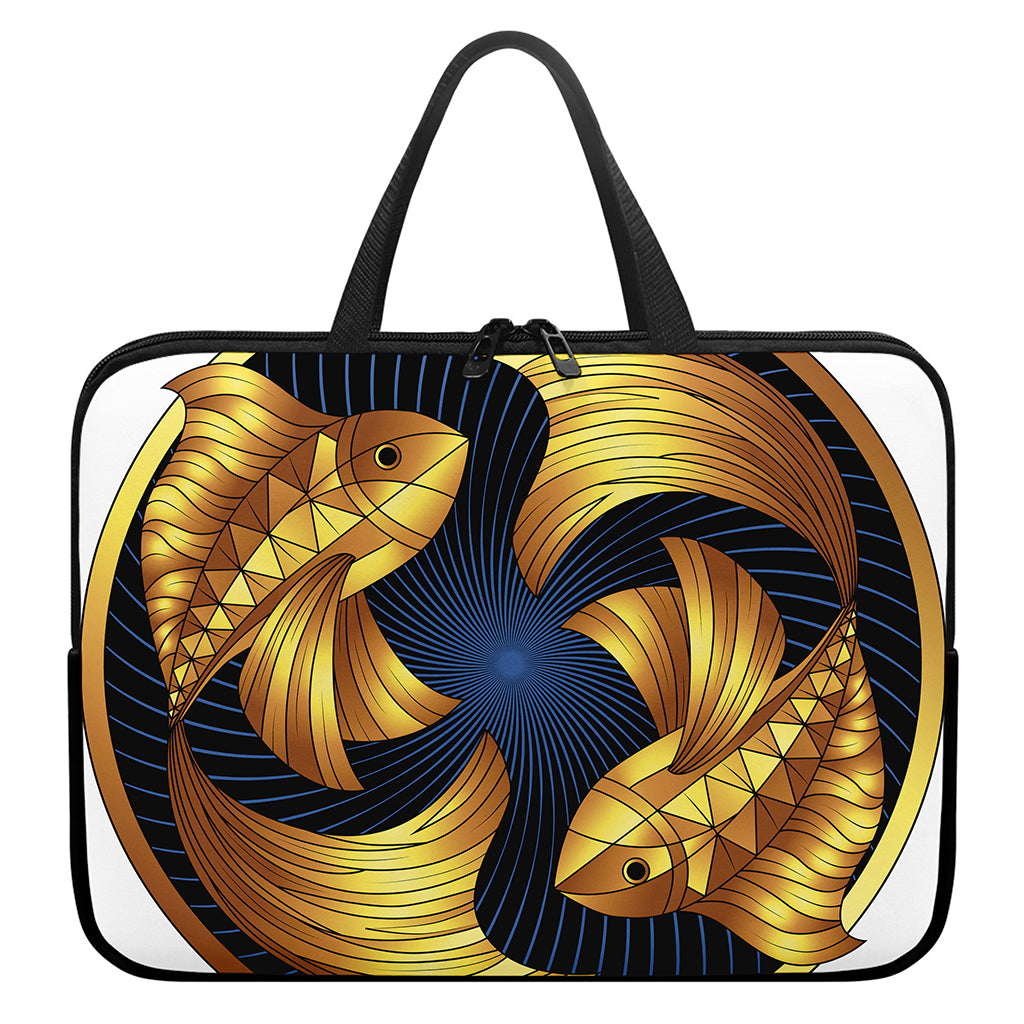Golden Pisces Zodiac Sign Print Laptop Sleeve With Handle