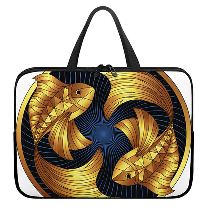 Golden Pisces Zodiac Sign Print Laptop Sleeve With Handle