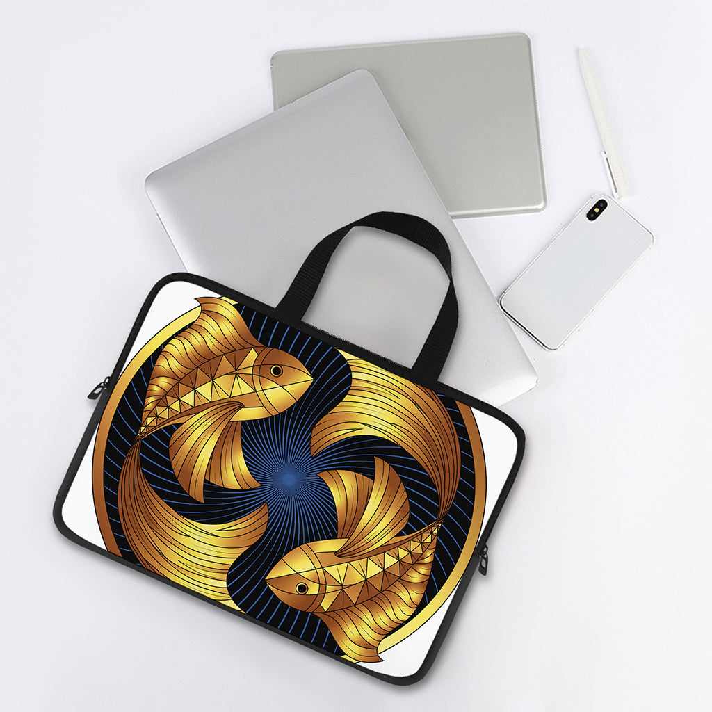 Golden Pisces Zodiac Sign Print Laptop Sleeve With Handle
