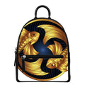Golden Pisces Zodiac Sign Print Leather Backpack