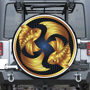 Golden Pisces Zodiac Sign Print Leather Spare Tire Cover