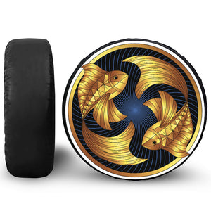 Golden Pisces Zodiac Sign Print Leather Spare Tire Cover