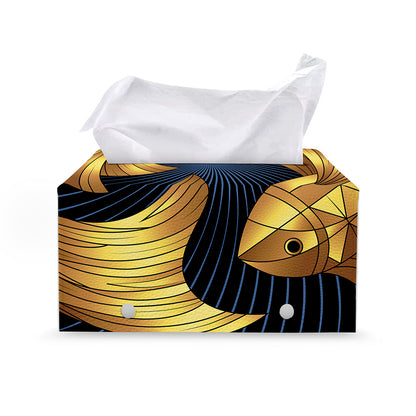Golden Pisces Zodiac Sign Print Leather Tissue Box Cover