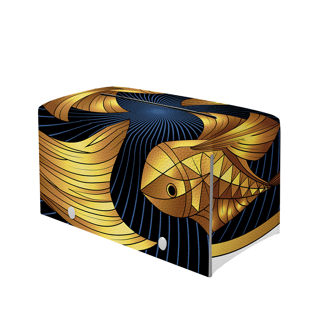 Golden Pisces Zodiac Sign Print Leather Tissue Box Cover
