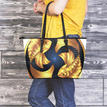 Golden Pisces Zodiac Sign Print Leather Tote Bag