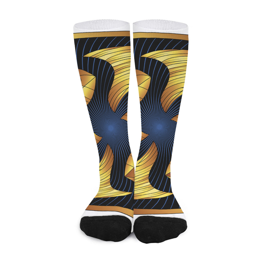 Golden Pisces Zodiac Sign Print Long Socks