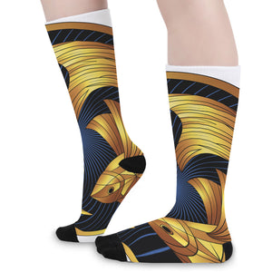 Golden Pisces Zodiac Sign Print Long Socks