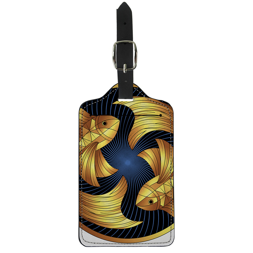 Golden Pisces Zodiac Sign Print Luggage Tag