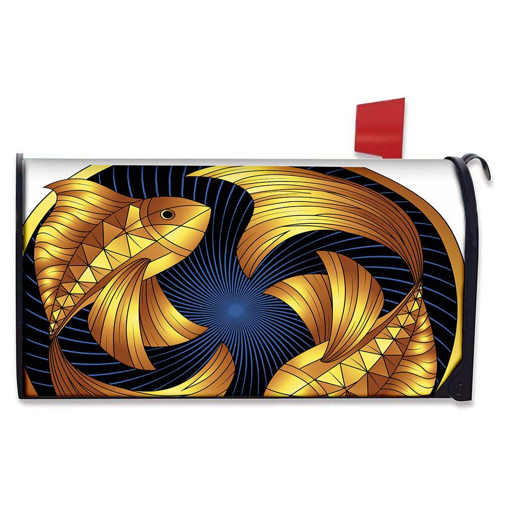 Golden Pisces Zodiac Sign Print Mailbox Cover