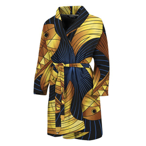 Golden Pisces Zodiac Sign Print Men's Bathrobe