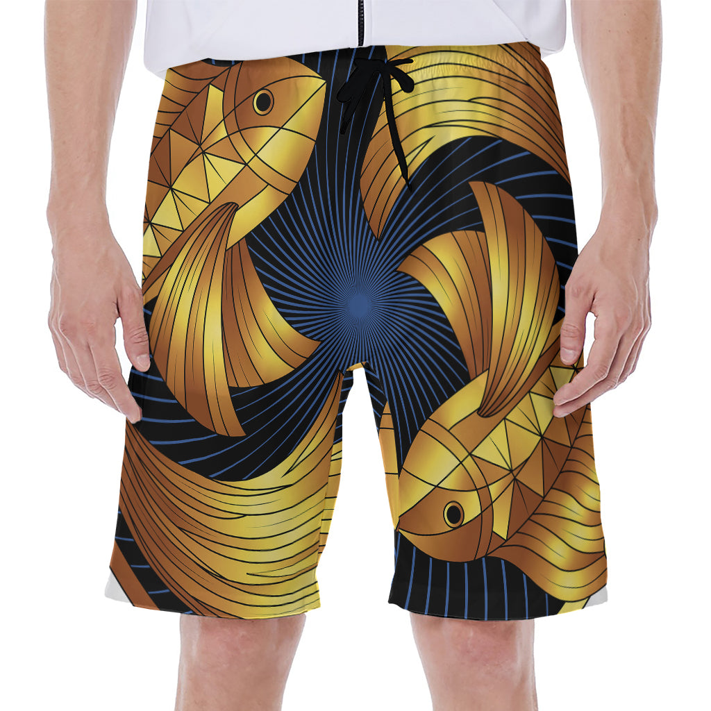 Golden Pisces Zodiac Sign Print Men's Beach Shorts