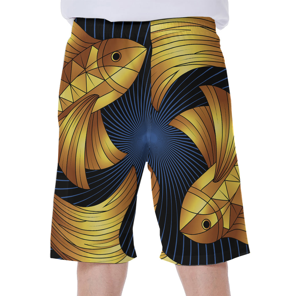 Golden Pisces Zodiac Sign Print Men's Beach Shorts