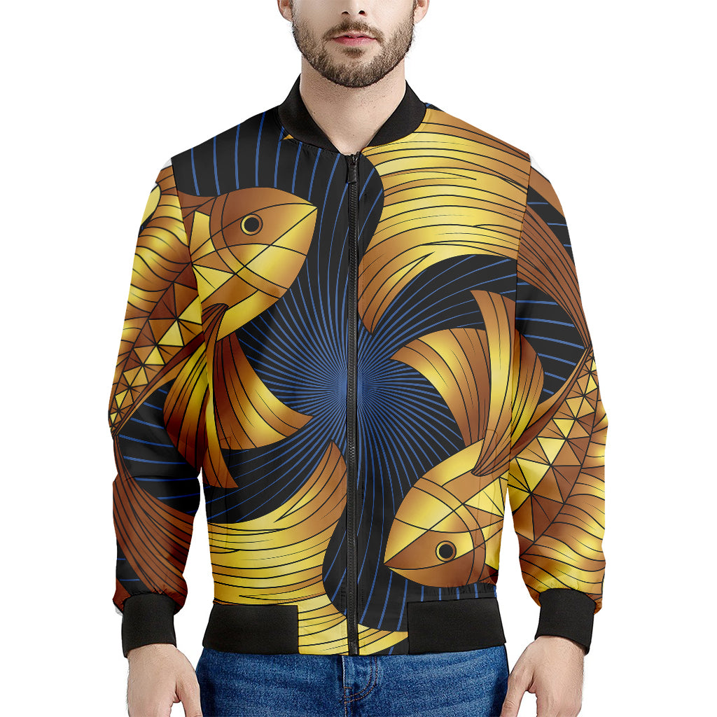 Golden Pisces Zodiac Sign Print Men's Bomber Jacket