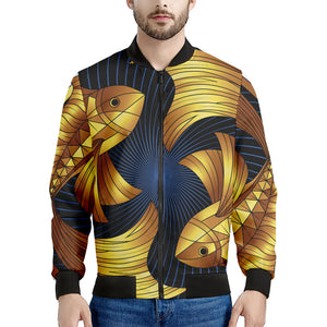 Golden Pisces Zodiac Sign Print Men's Bomber Jacket