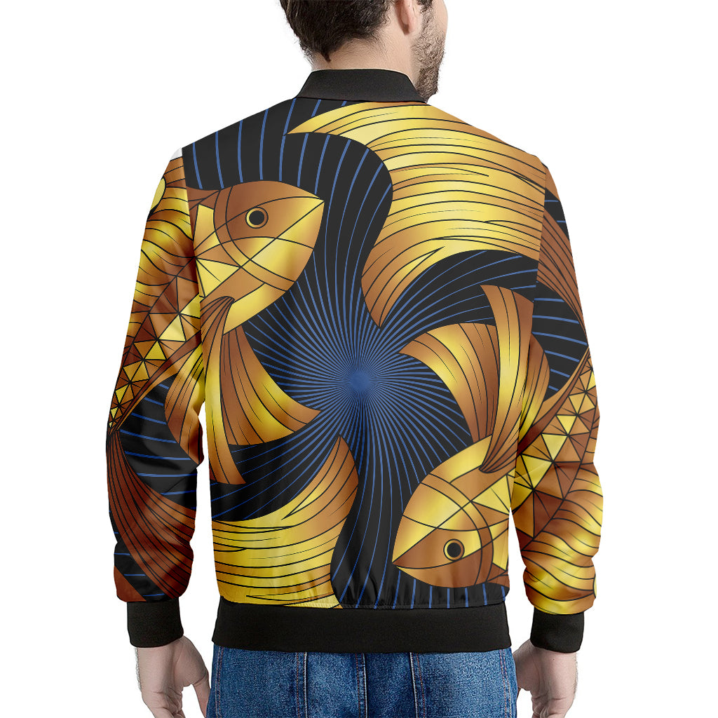 Golden Pisces Zodiac Sign Print Men's Bomber Jacket