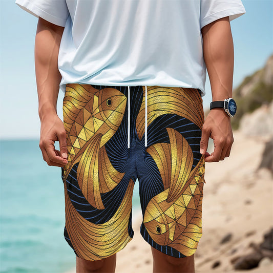 Golden Pisces Zodiac Sign Print Men's Cargo Shorts