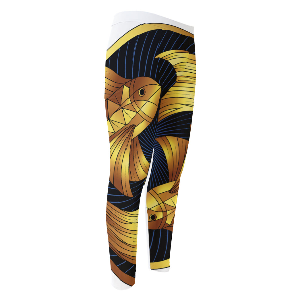 Golden Pisces Zodiac Sign Print Men's Compression Pants