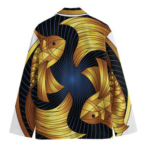 Golden Pisces Zodiac Sign Print Men's Cotton Blazer