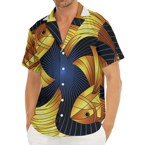 Golden Pisces Zodiac Sign Print Men's Deep V-Neck Shirt