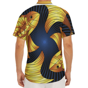 Golden Pisces Zodiac Sign Print Men's Deep V-Neck Shirt