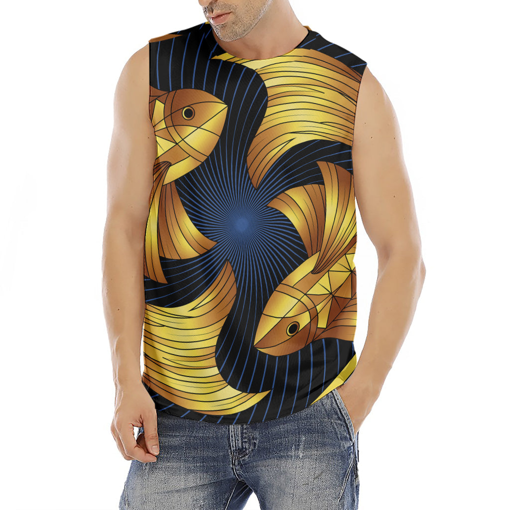 Golden Pisces Zodiac Sign Print Men's Fitness Tank Top
