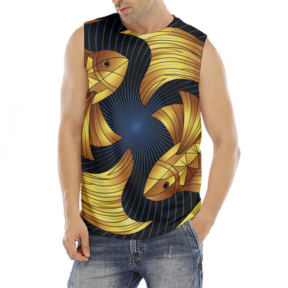 Golden Pisces Zodiac Sign Print Men's Fitness Tank Top