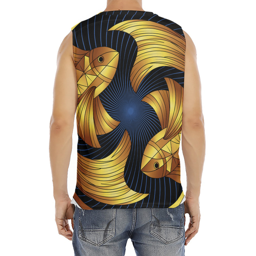 Golden Pisces Zodiac Sign Print Men's Fitness Tank Top