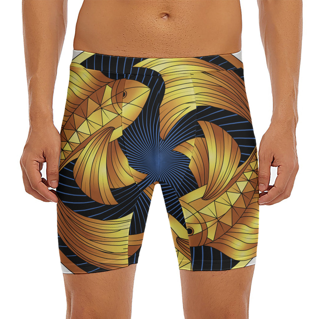Golden Pisces Zodiac Sign Print Men's Long Boxer Briefs