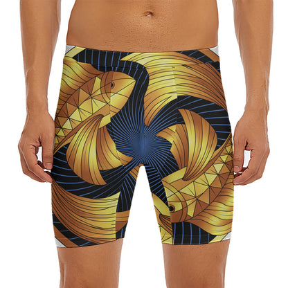 Golden Pisces Zodiac Sign Print Men's Long Boxer Briefs