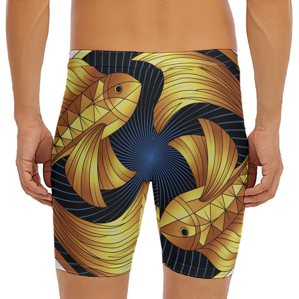 Golden Pisces Zodiac Sign Print Men's Long Boxer Briefs