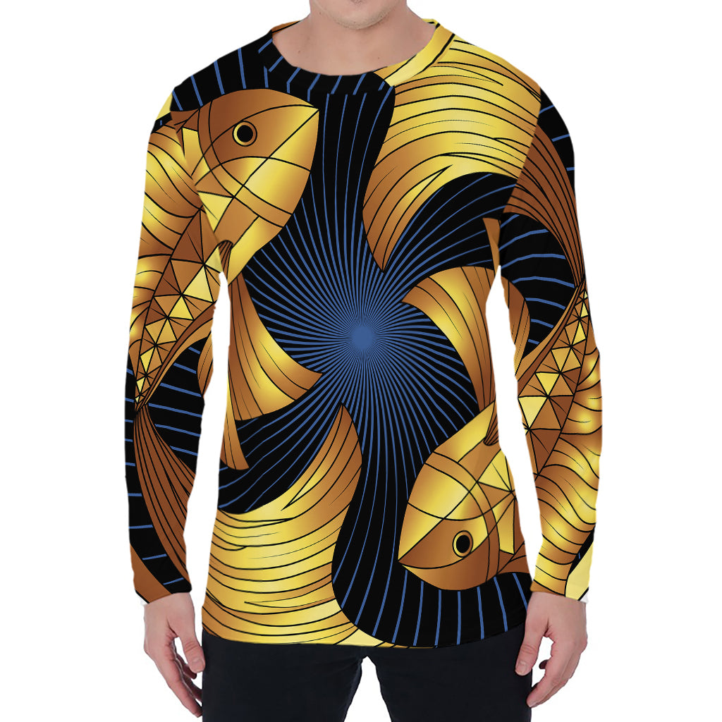 Golden Pisces Zodiac Sign Print Men's Long Sleeve T-Shirt