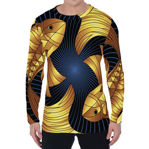 Golden Pisces Zodiac Sign Print Men's Long Sleeve T-Shirt