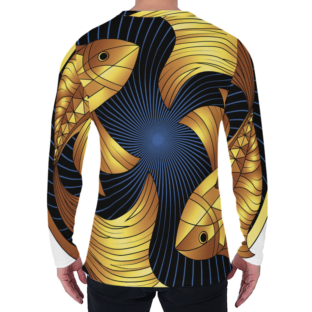 Golden Pisces Zodiac Sign Print Men's Long Sleeve T-Shirt