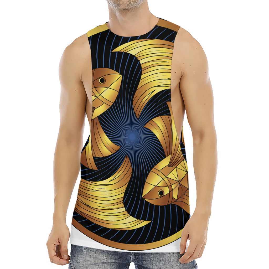 Golden Pisces Zodiac Sign Print Men's Muscle Tank Top