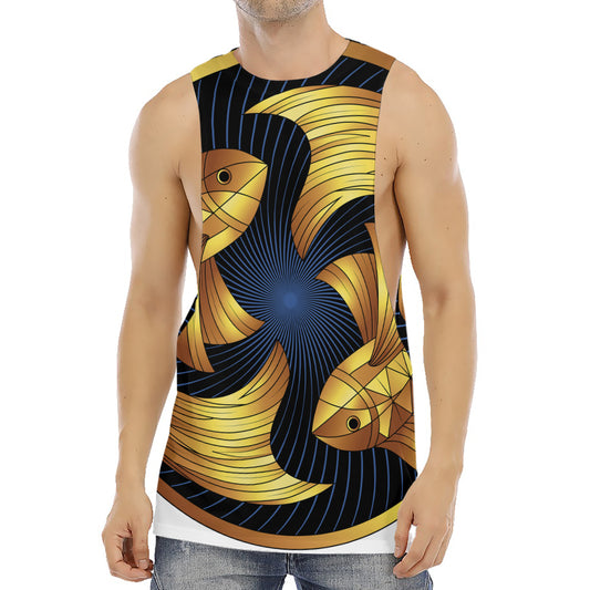 Golden Pisces Zodiac Sign Print Men's Muscle Tank Top