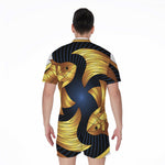 Golden Pisces Zodiac Sign Print Men's Rompers