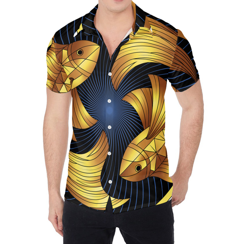 Golden Pisces Zodiac Sign Print Men's Shirt