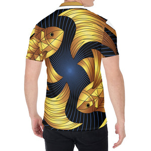 Golden Pisces Zodiac Sign Print Men's Shirt