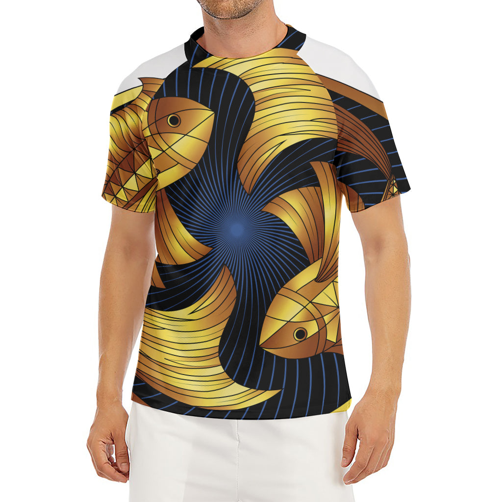 Golden Pisces Zodiac Sign Print Men's Short Sleeve Rash Guard