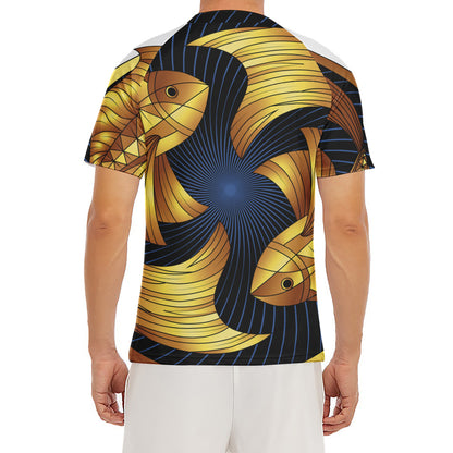 Golden Pisces Zodiac Sign Print Men's Short Sleeve Rash Guard