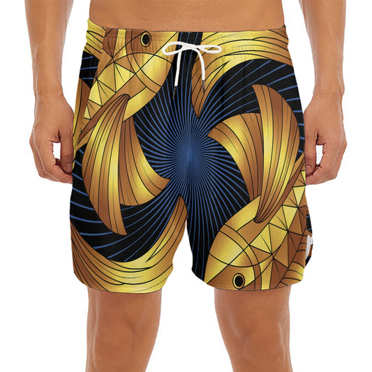 Golden Pisces Zodiac Sign Print Men's Split Running Shorts