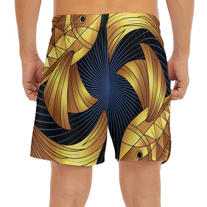 Golden Pisces Zodiac Sign Print Men's Split Running Shorts