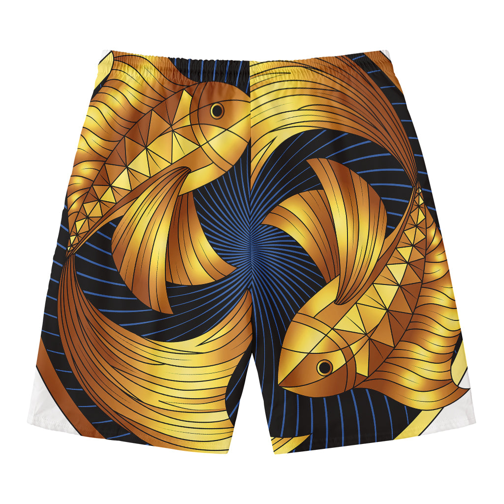 Golden Pisces Zodiac Sign Print Men's Swim Trunks