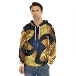 Golden Pisces Zodiac Sign Print Men's Velvet Pullover Hoodie