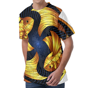 Golden Pisces Zodiac Sign Print Men's Velvet T-Shirt