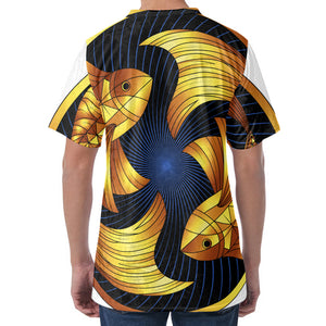 Golden Pisces Zodiac Sign Print Men's Velvet T-Shirt