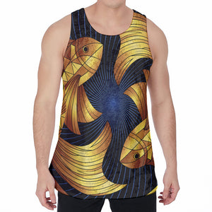 Golden Pisces Zodiac Sign Print Men's Velvet Tank Top