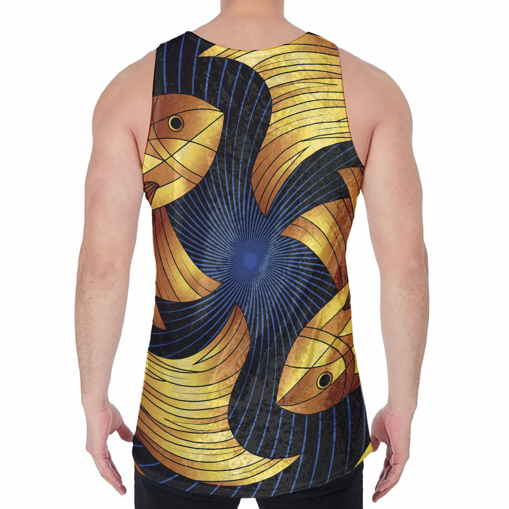 Golden Pisces Zodiac Sign Print Men's Velvet Tank Top